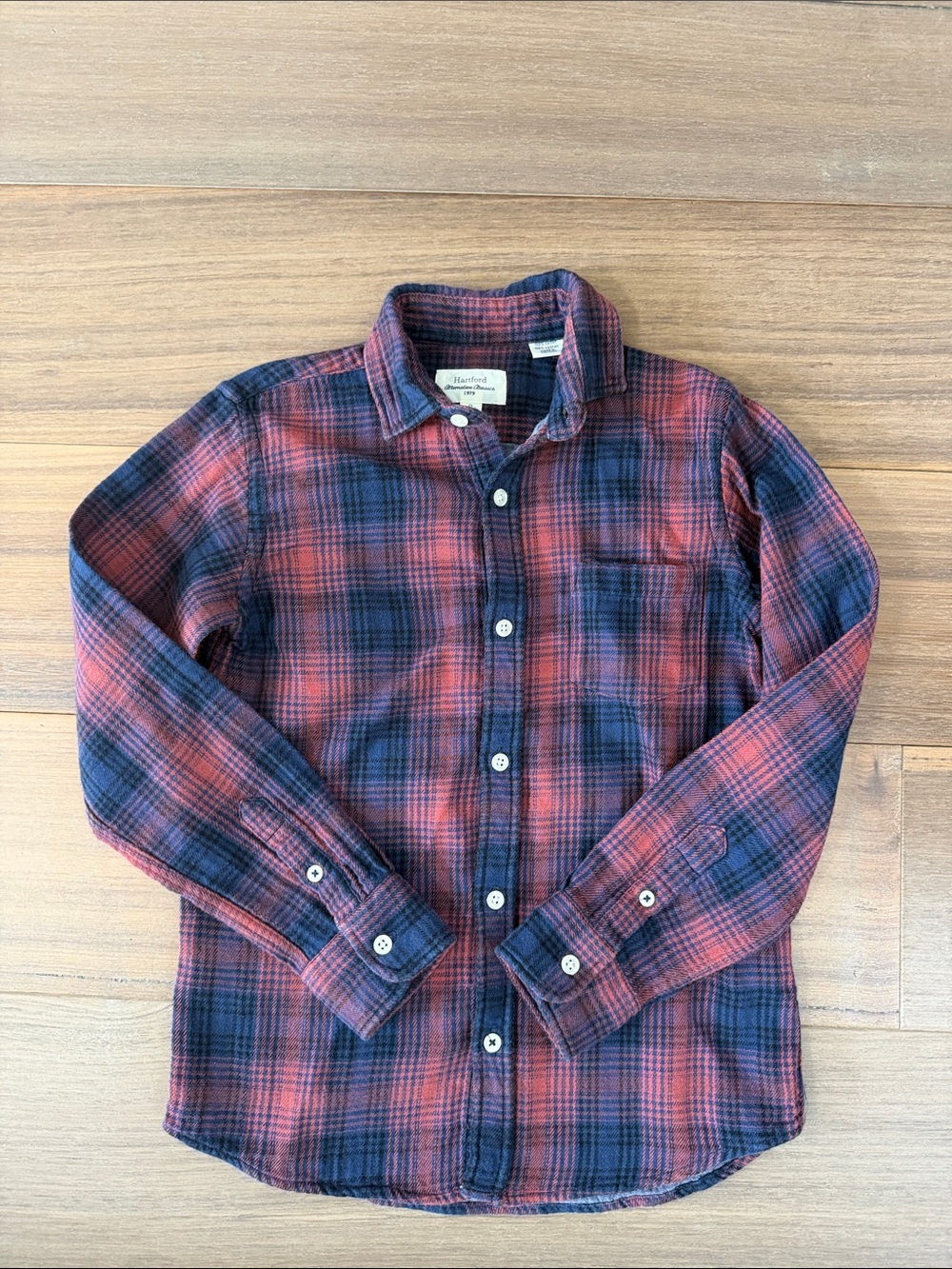 Hartford Kids Red and Navy Plaid Button-Down Shirt